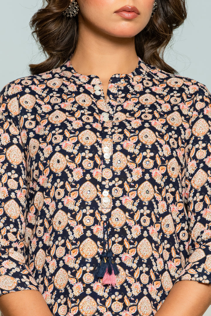 UMA JET PRINTED COTTON SHORT TOP