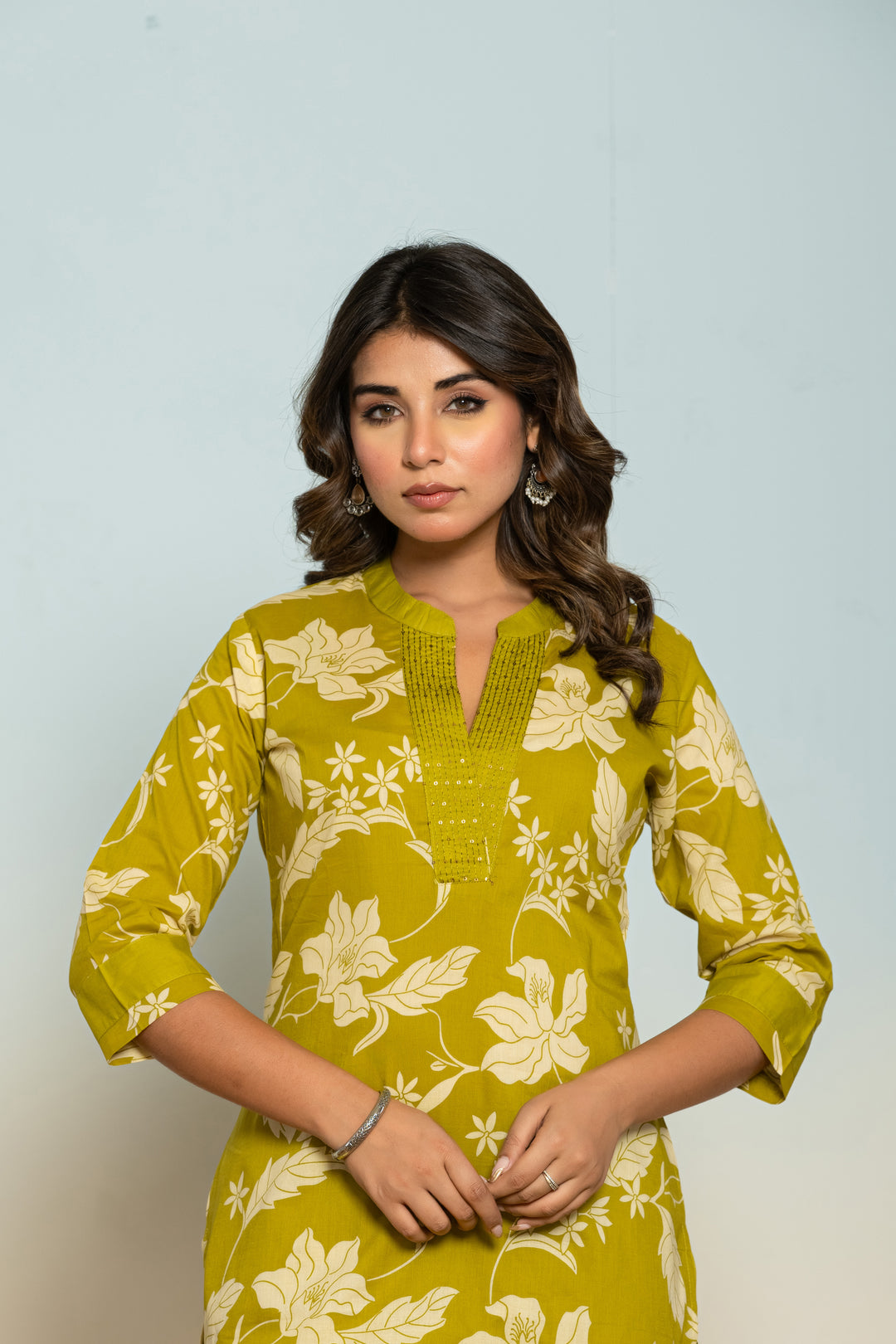 SASHA SLIME PRINTED COTTON KURTA PANT SET