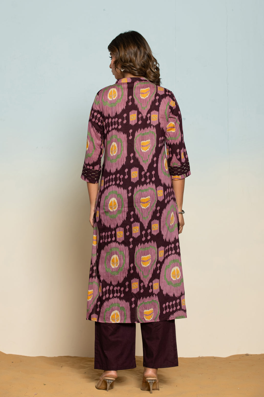 Mika Chestnut Ikat Printed Cotton Kurta Pant Set
