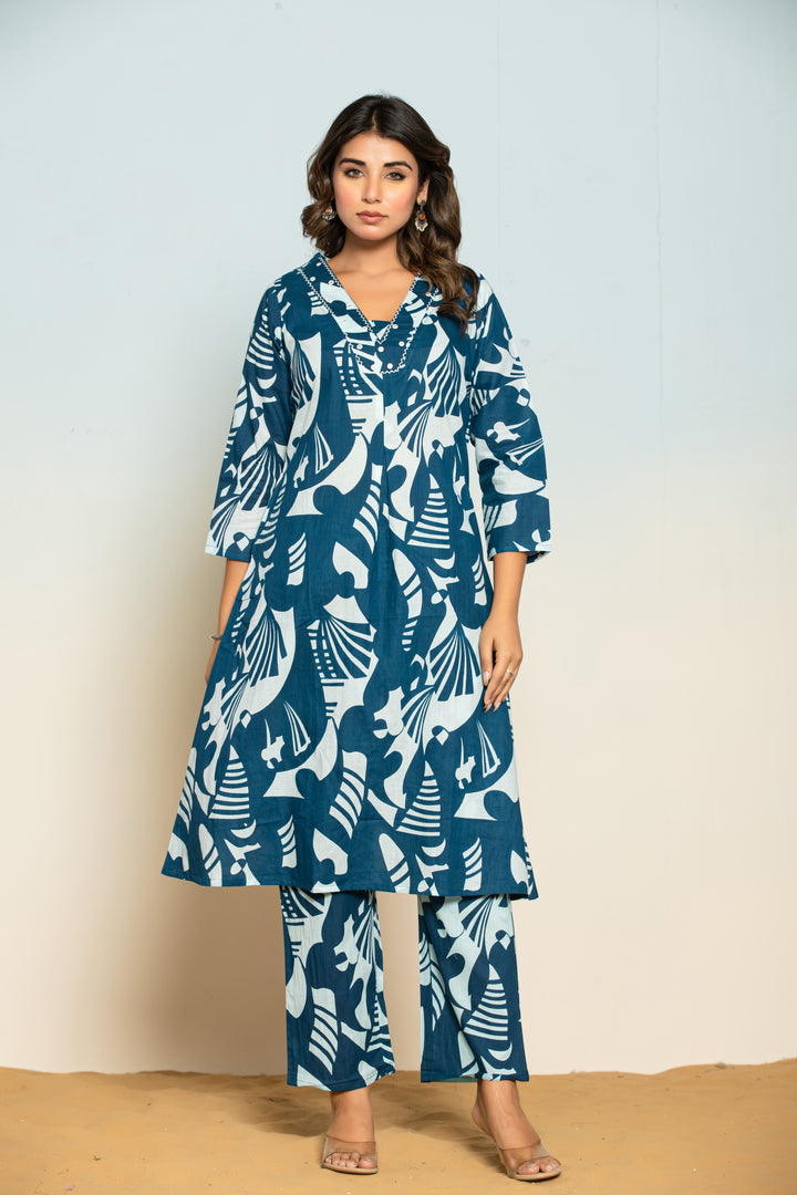 SASHA AZURE PRINTED KURTA PANT SET