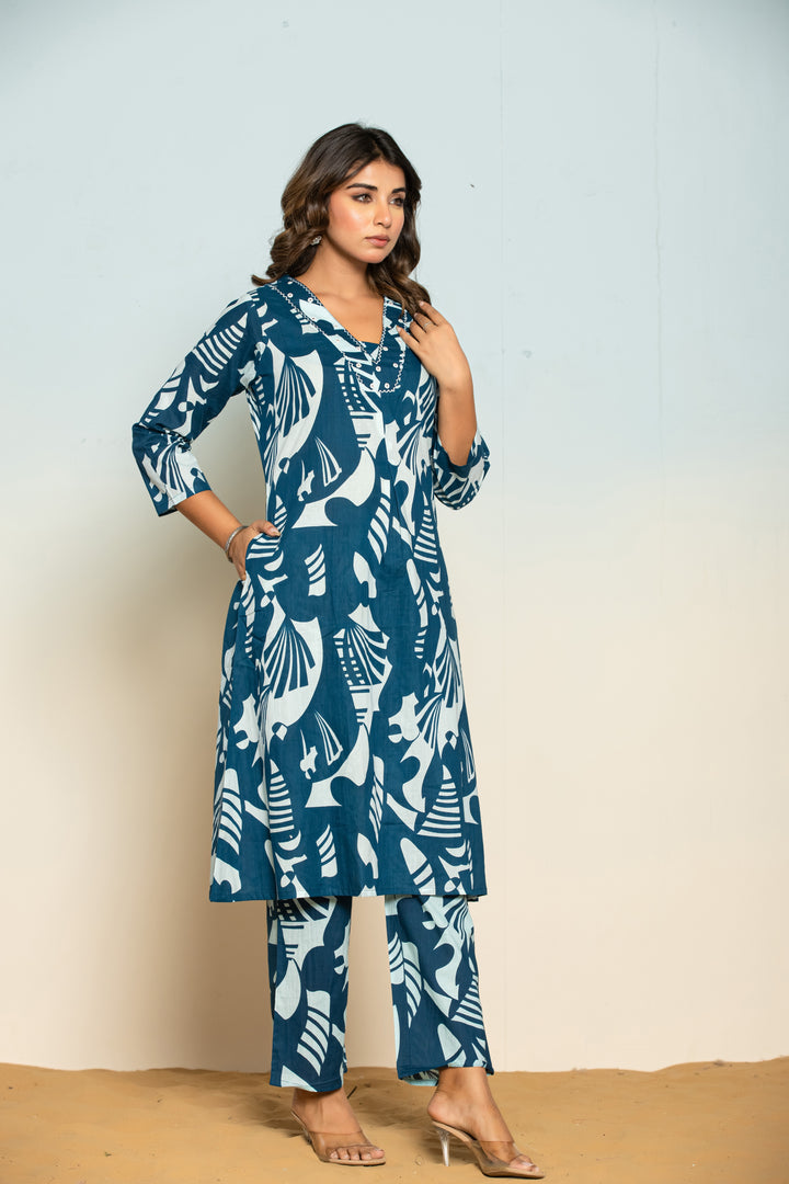 SASHA AZURE PRINTED KURTA PANT SET