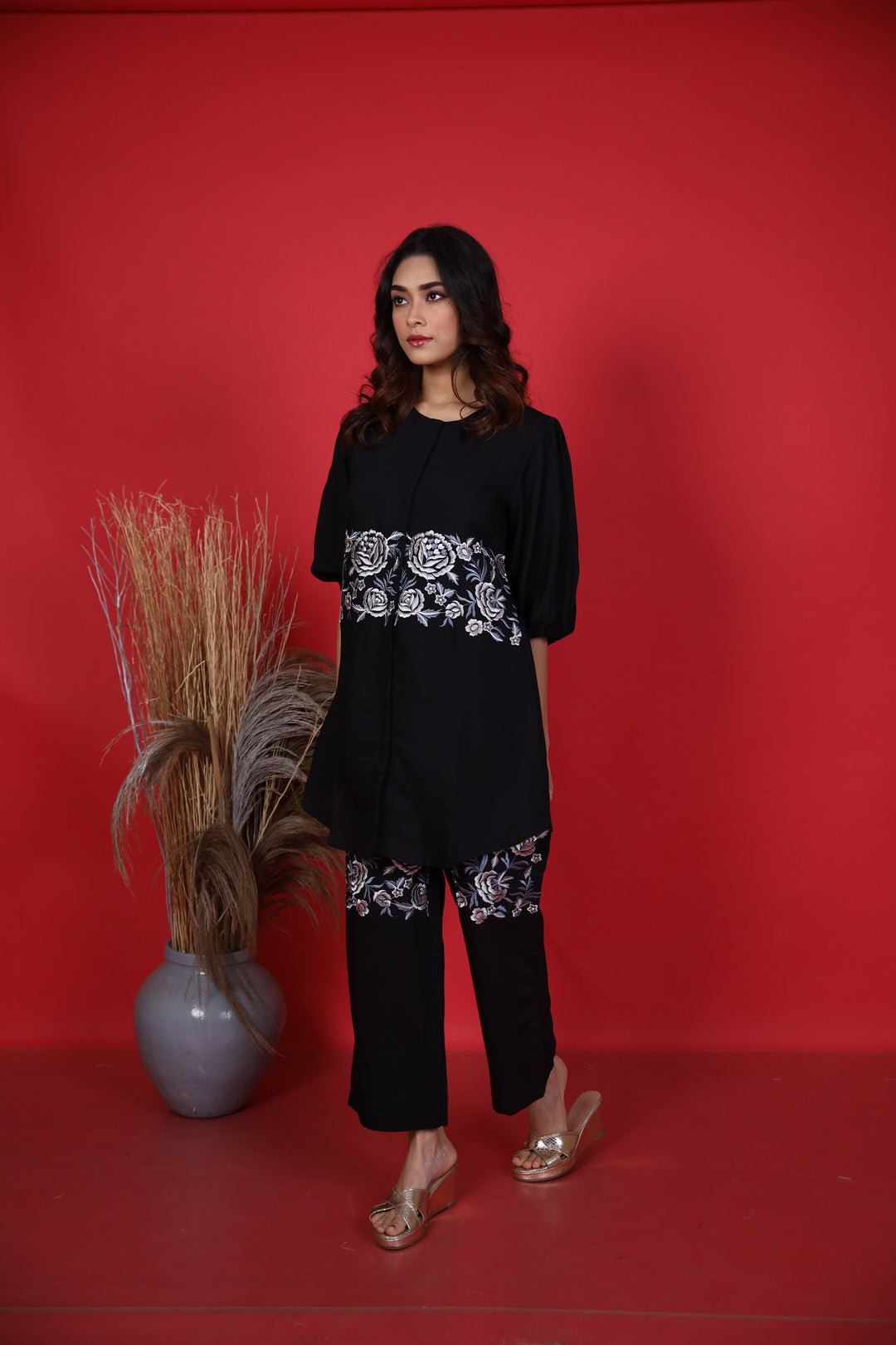 Sophia Black Embroidered Co-ord Set