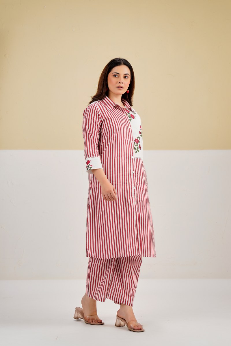 Tatva berry stripes cotton co-ord set