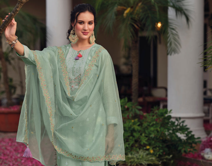 Shadab Green Embroidered Suit Set
