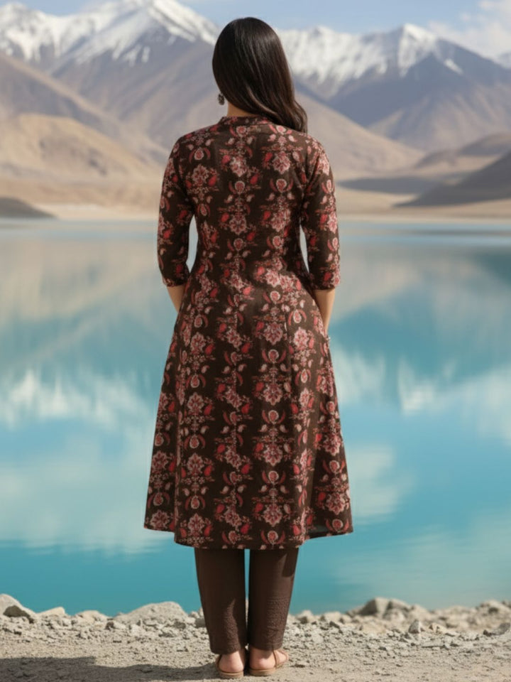 Rachna Charcoal Printed Cotton Kurta Pant Set