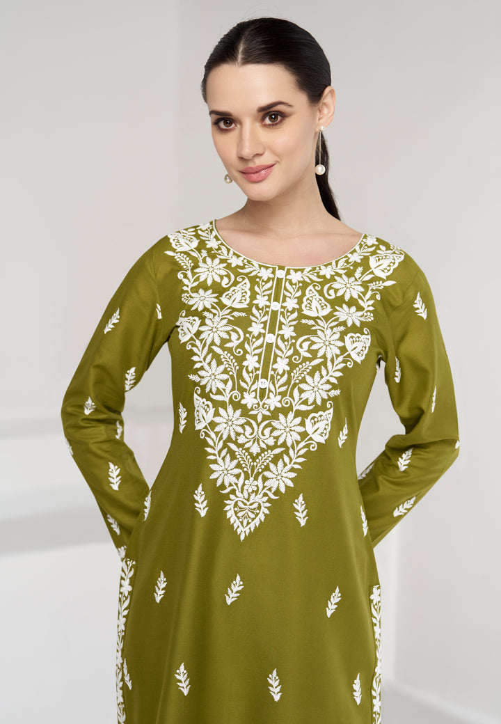 Chetna Olive Embroidery Kurta