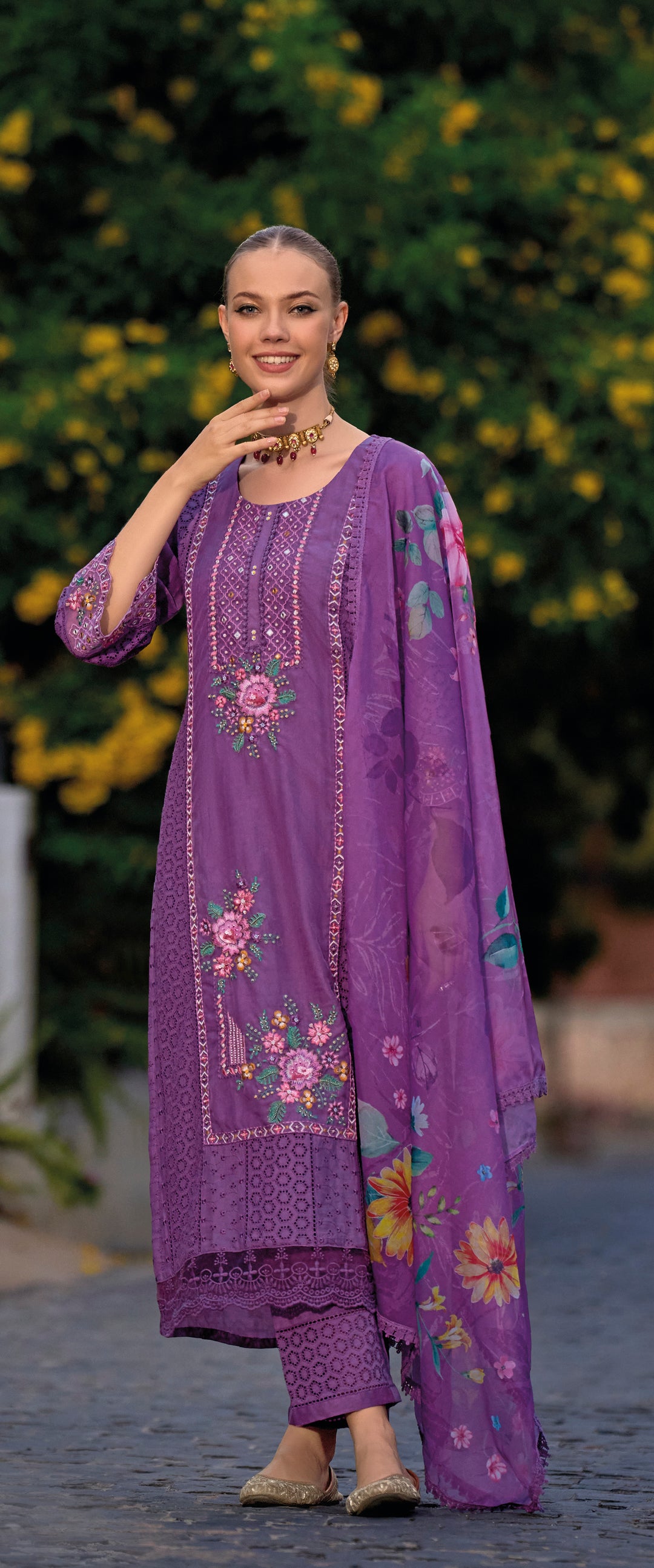 HUMSAFAR ORCHID SCHIFFLI HEAVY PAKISTANI SUIT SET