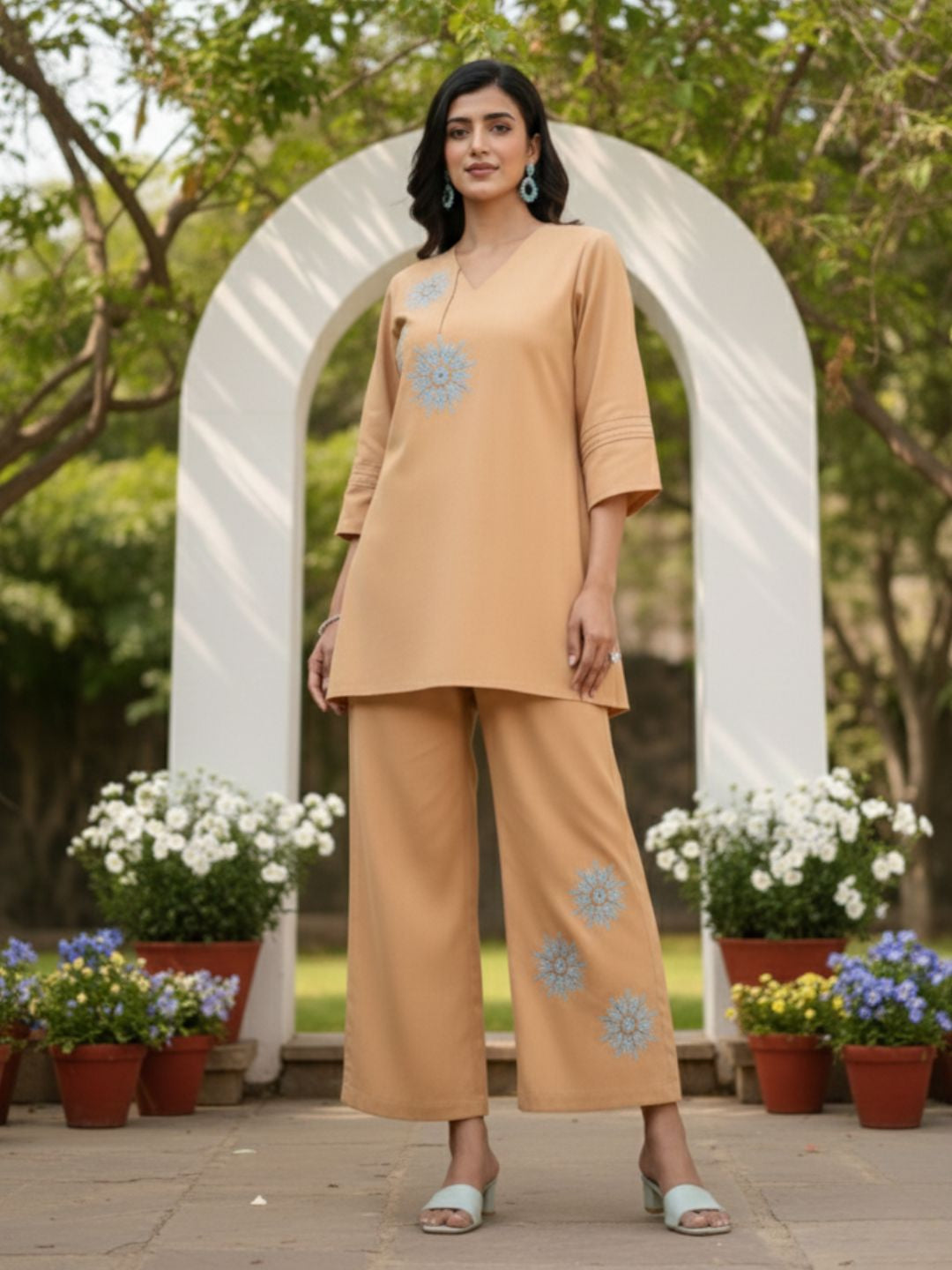 Raftar Tan Embrodiery Co-ord Set