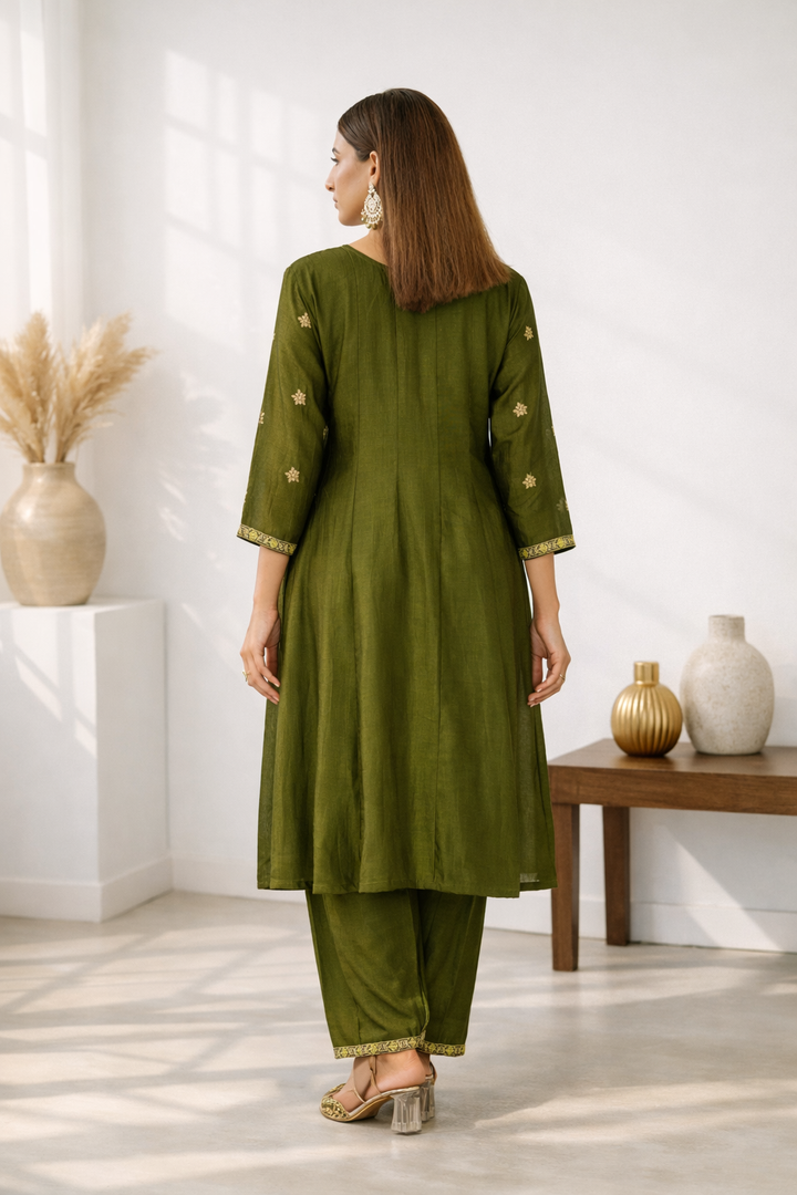 Anila Olive Full Work Anarkali Suit Set