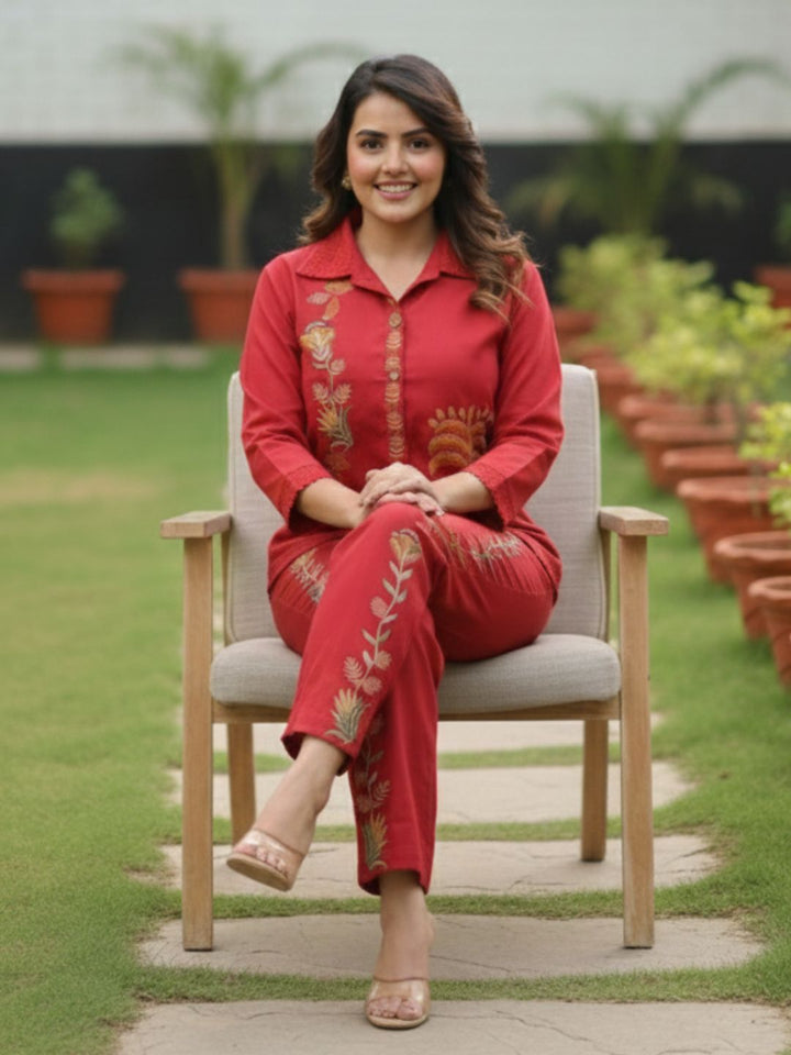 Hopipola Crimson Embroidery Co-ord Set