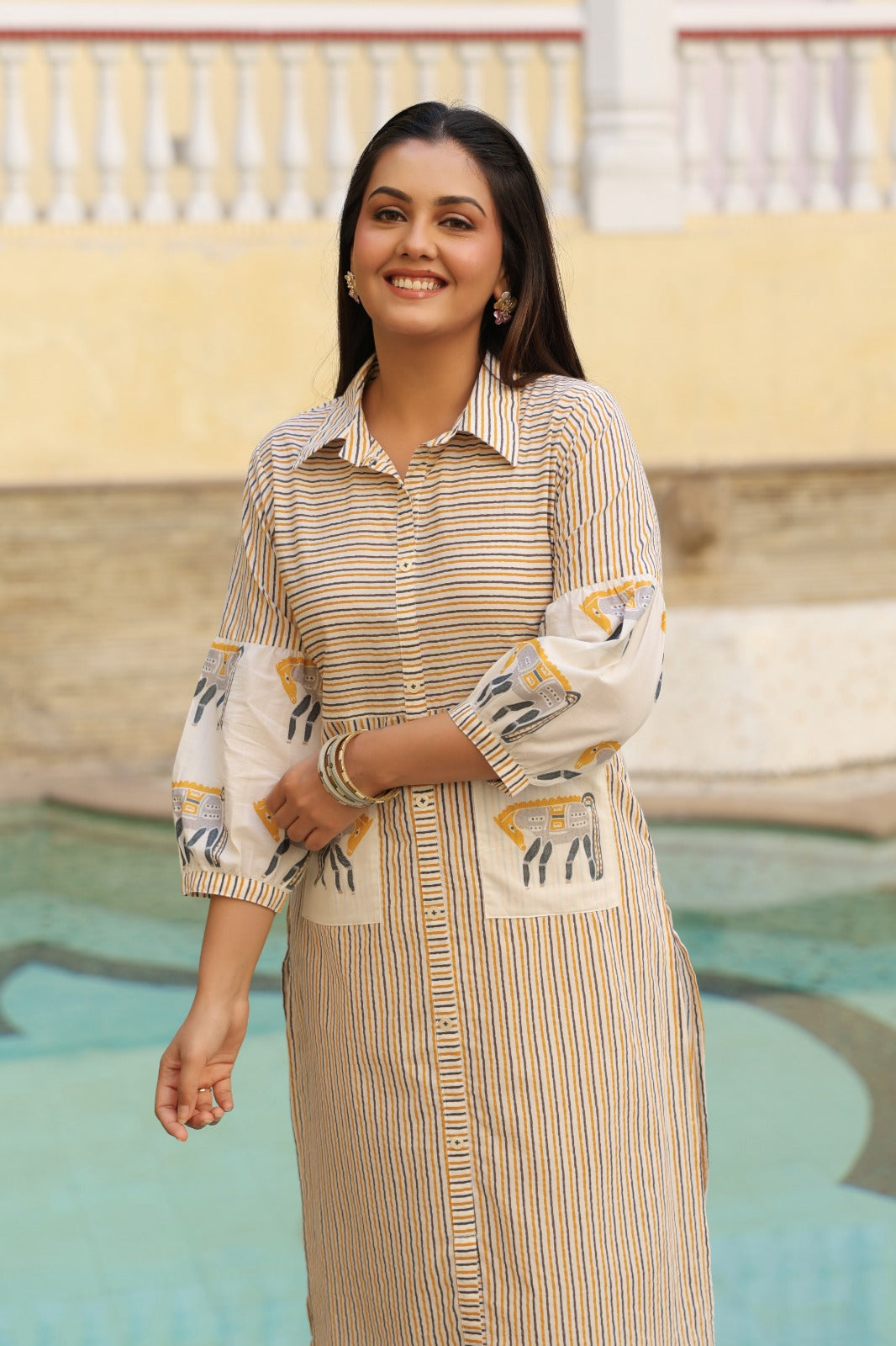 Dyna Amber Printed Stripe Kurta Pant Set