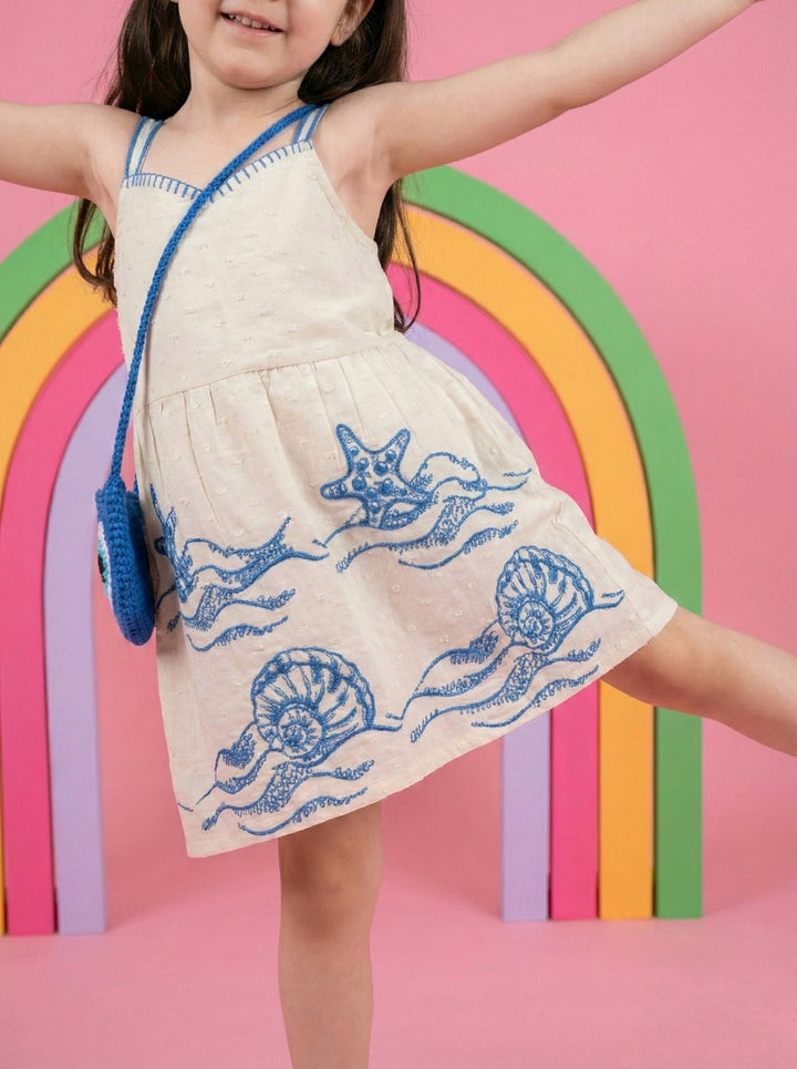 Joy cream embroidery kids cotton dress