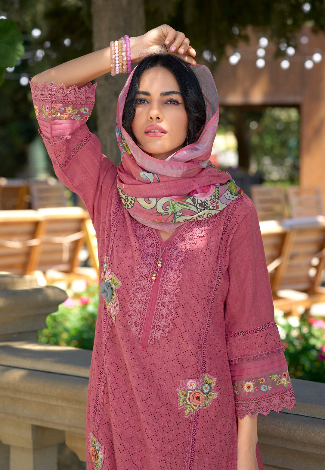 SARFARISH FLAMINGO SCHIFFLI HEAVY PAKISTANI SUIT SET