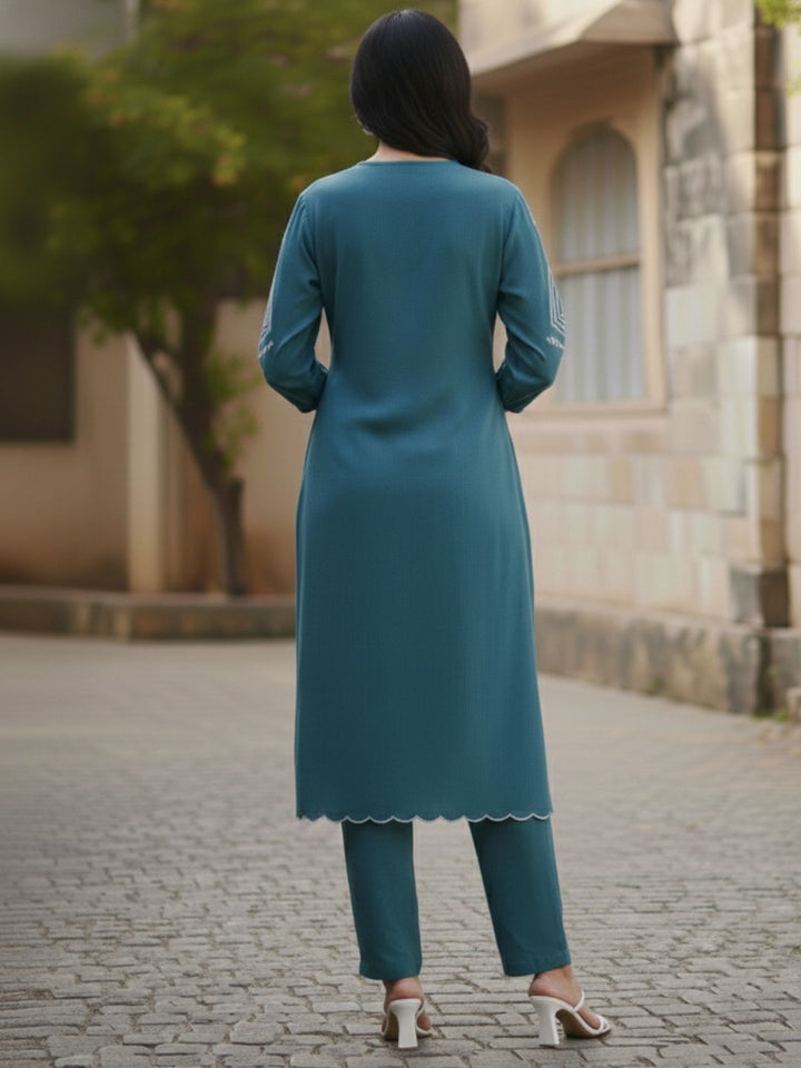 TUSHKI TEAL COTTON COMFY KURTA PANT SET