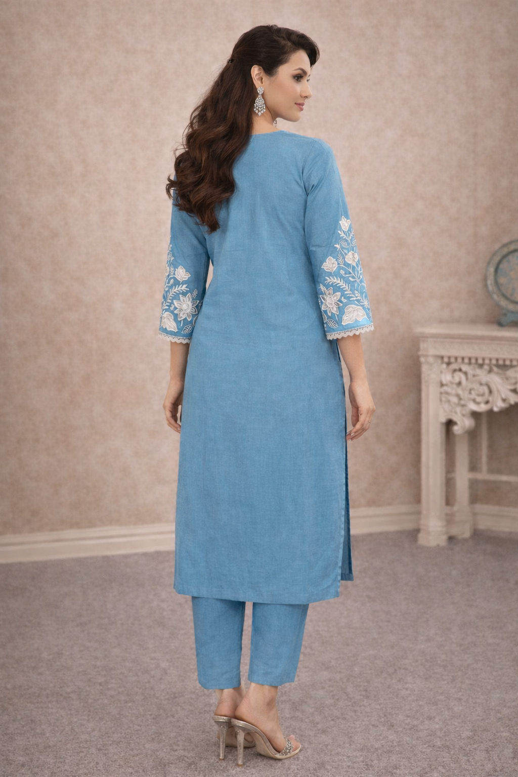 Bahara Softblue Printed Embroidered Suit Set