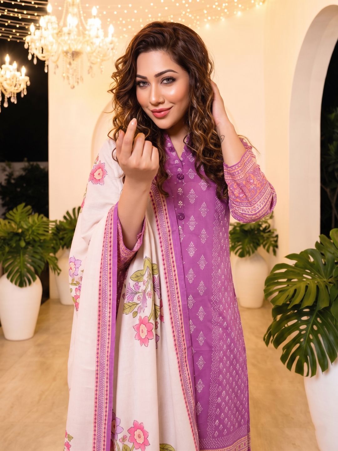 Shanti Orchid Printed Suit Set
