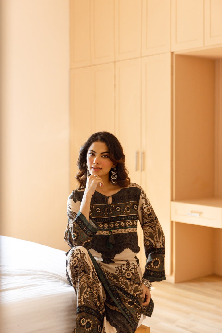 Karen vintage printed cotton kurta pant set