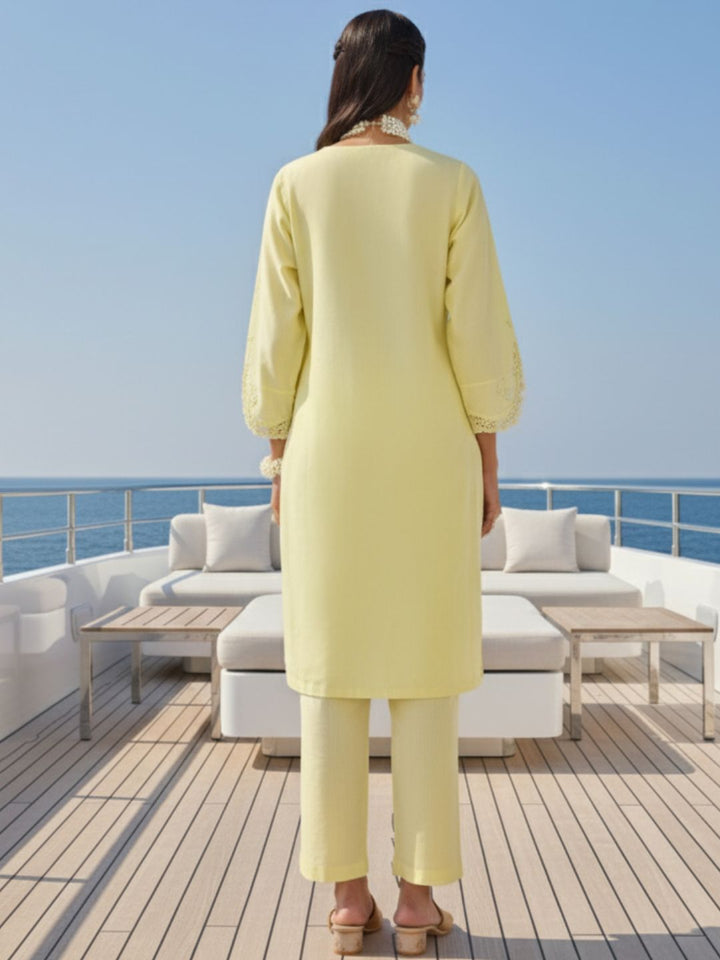 Anumeha Lime schiffli cotton co-ord set