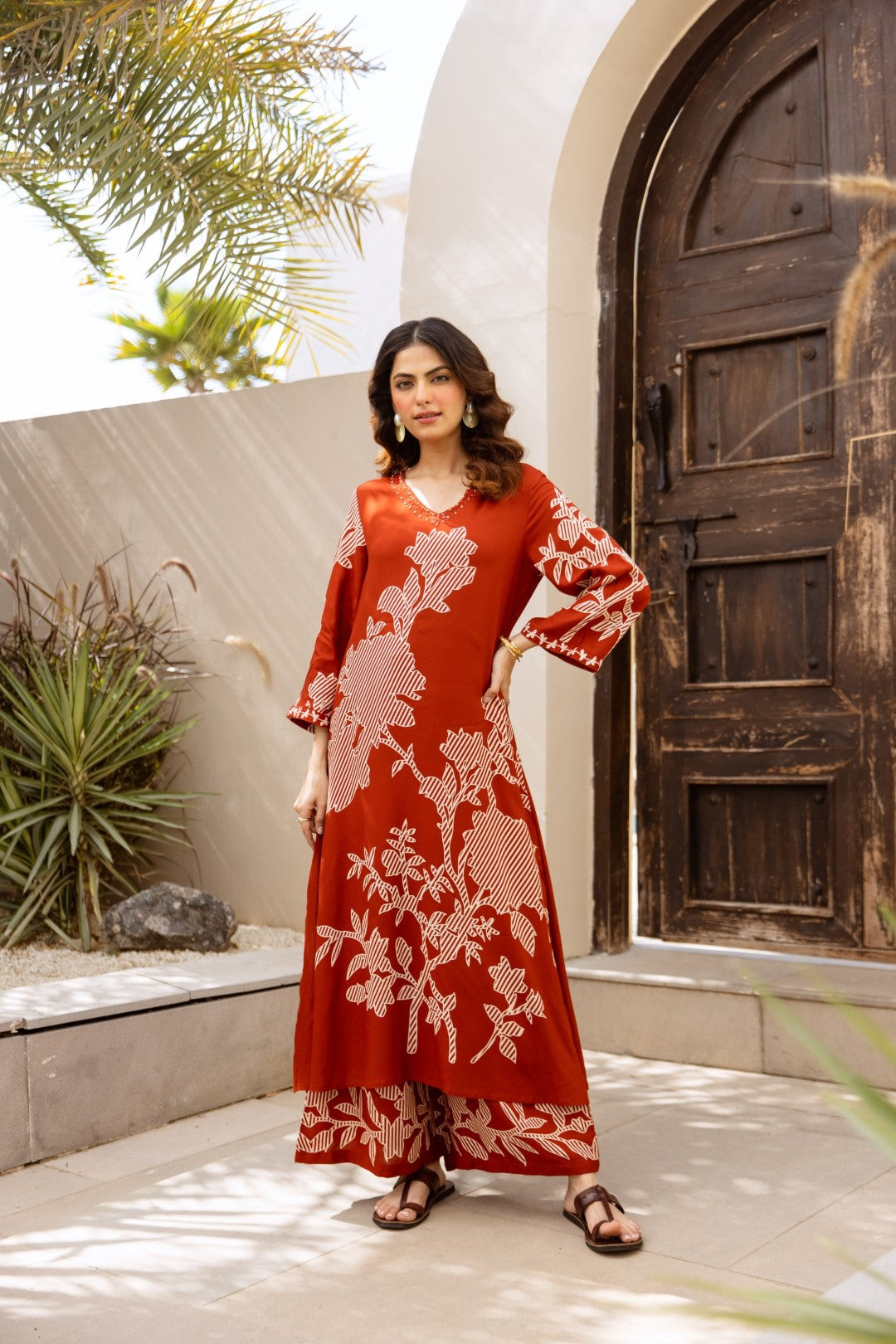 Karen Terracotta printed kurta pant set
