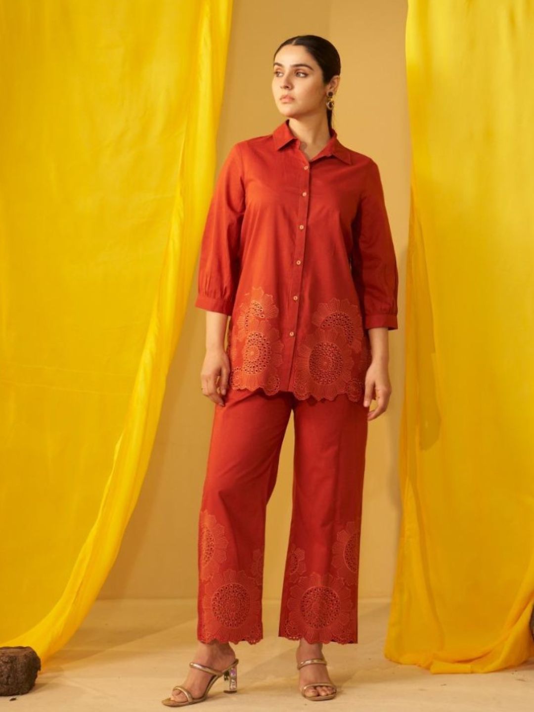 Tisca apricot embroidery co-ord set