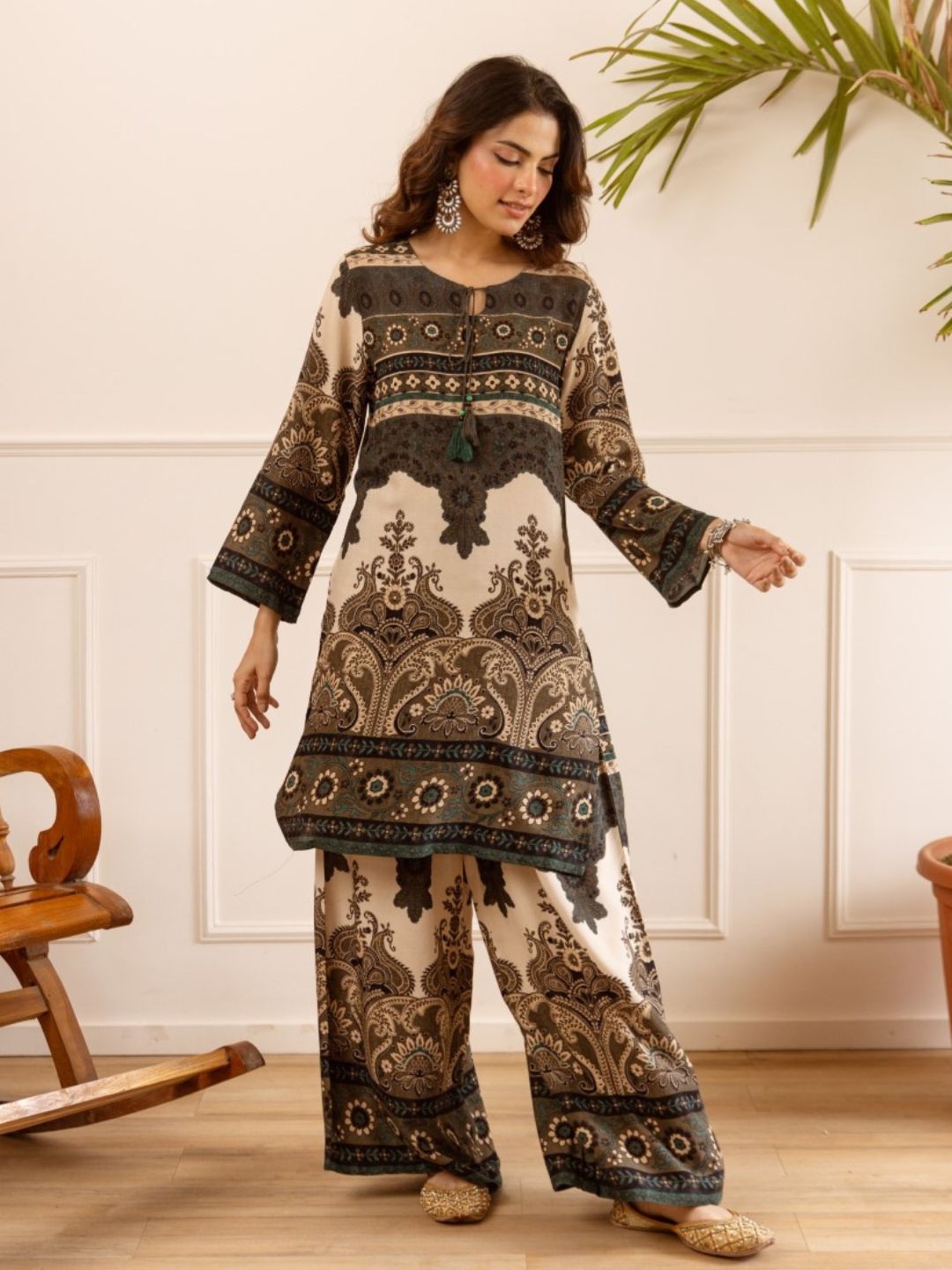 Karen vintage printed cotton kurta pant set