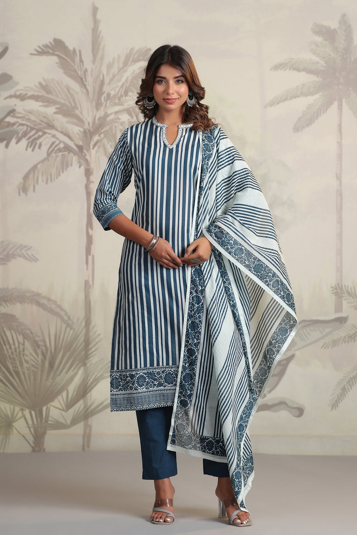 Yachi Blue Cotton Suit Set