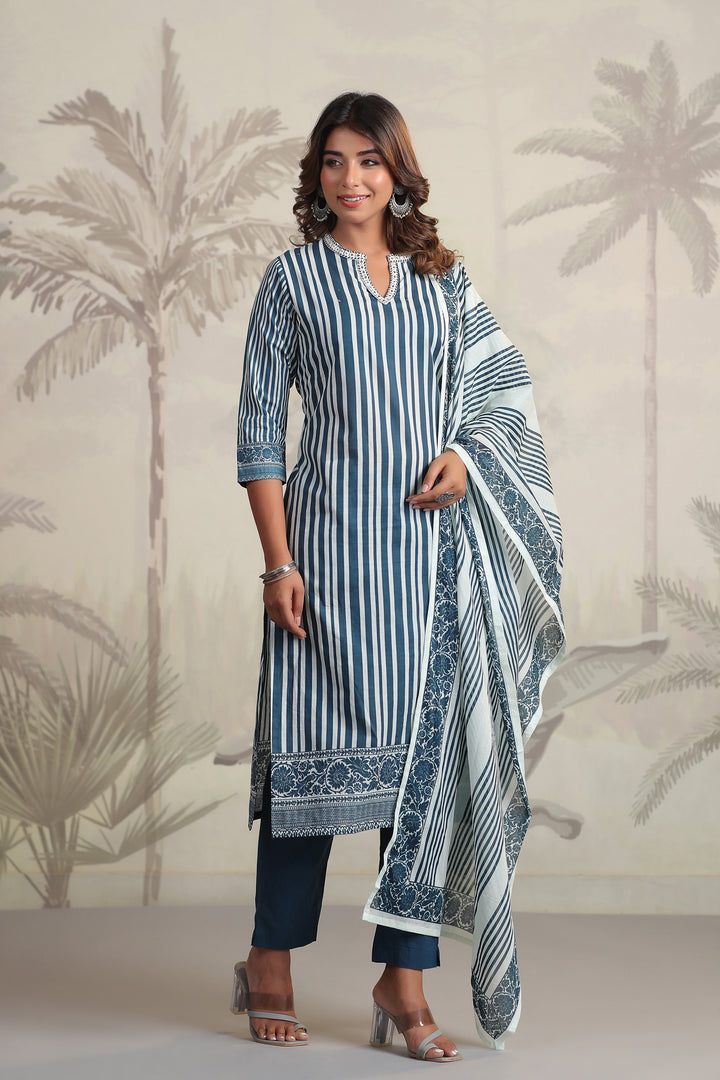 Yachi Blue Cotton Suit Set