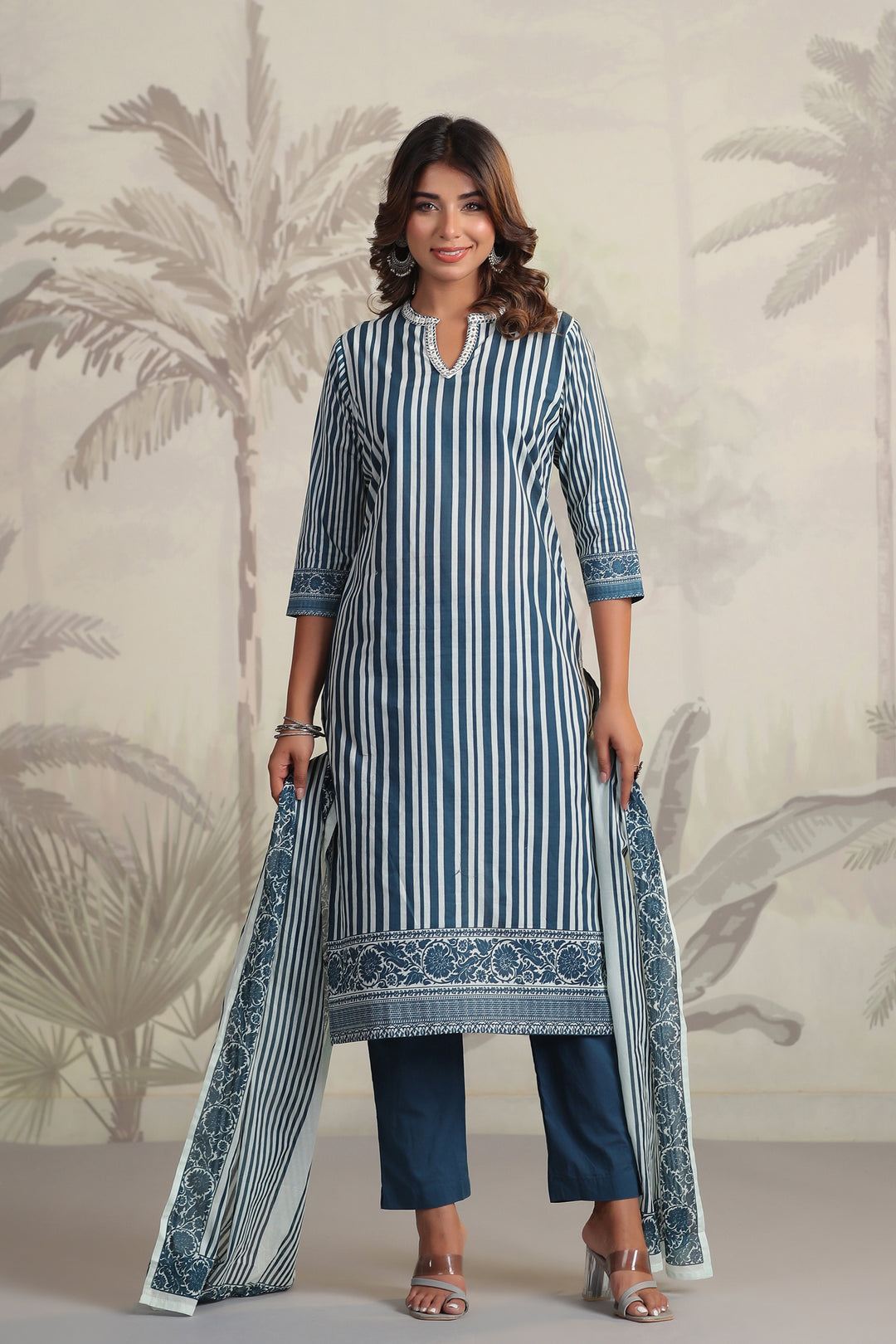 Yachi Blue Cotton Suit Set