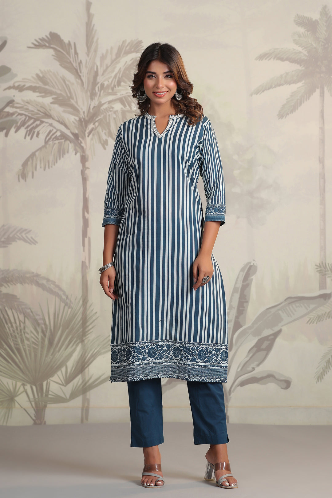 Yachi Blue Cotton Suit Set