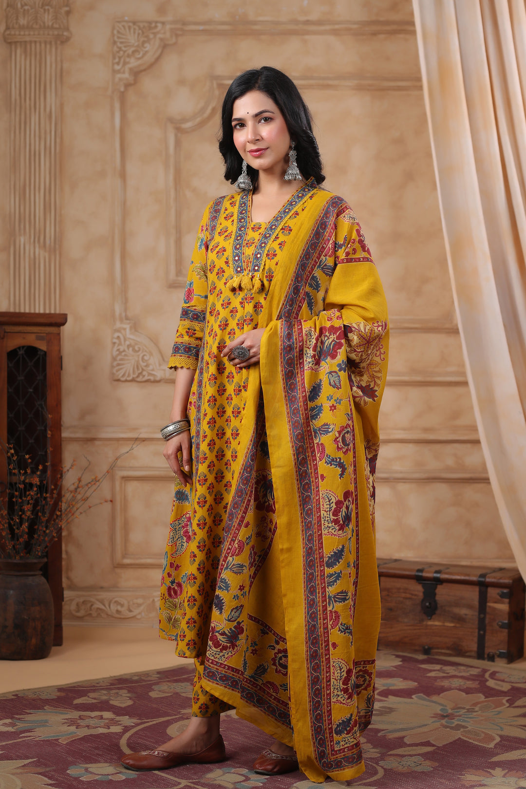 HIYA MUSTARD PRINTED COTTON SUIT SET