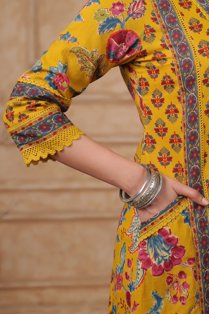 HIYA MUSTARD PRINTED COTTON SUIT SET