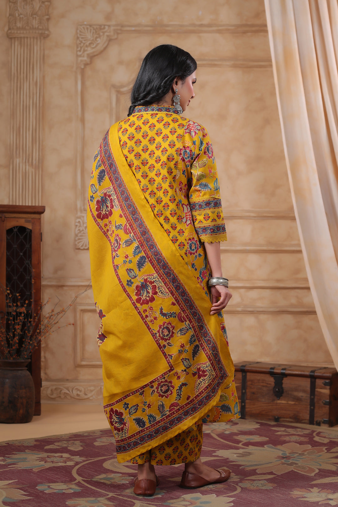 HIYA MUSTARD PRINTED COTTON SUIT SET