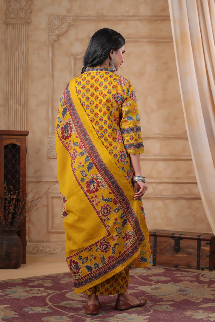 HIYA MUSTARD PRINTED COTTON SUIT SET