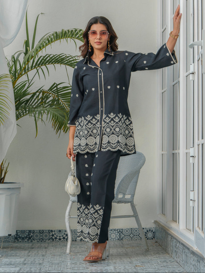 Tashvika Charcoal Embroidery Co-ord Set