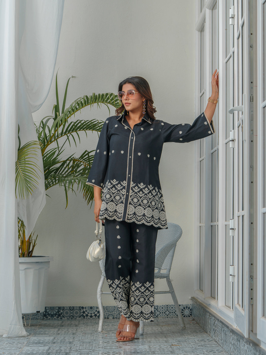 Tashvika Charcoal Embroidery Co-ord Set