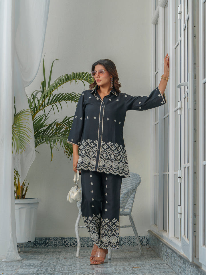 Tashvika Charcoal Embroidery Co-ord Set