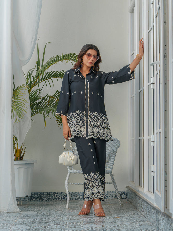 Tashvika Charcoal Embroidery Co-ord Set