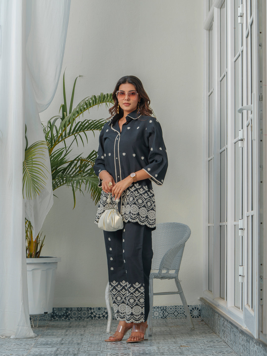 Tashvika Charcoal Embroidery Co-ord Set