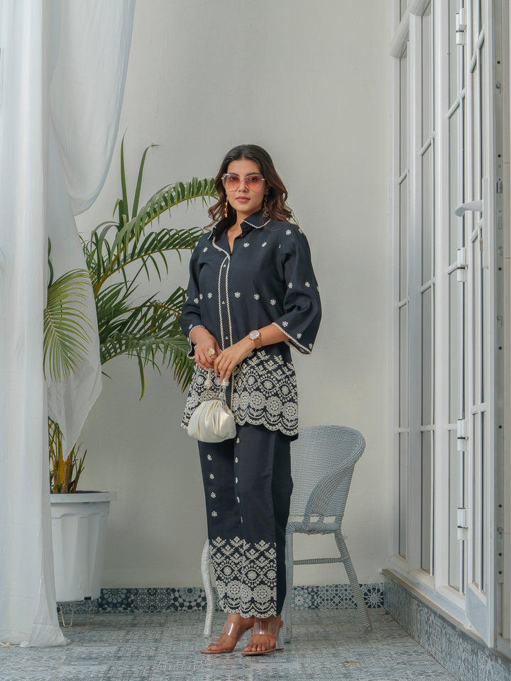 Tashvika Charcoal Embroidery Co-ord Set
