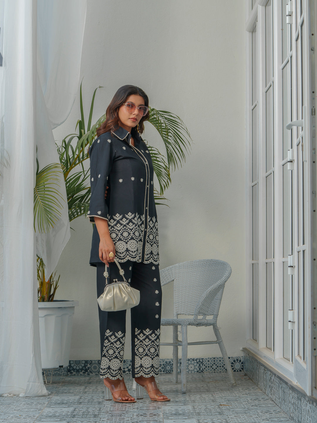 Tashvika Charcoal Embroidery Co-ord Set