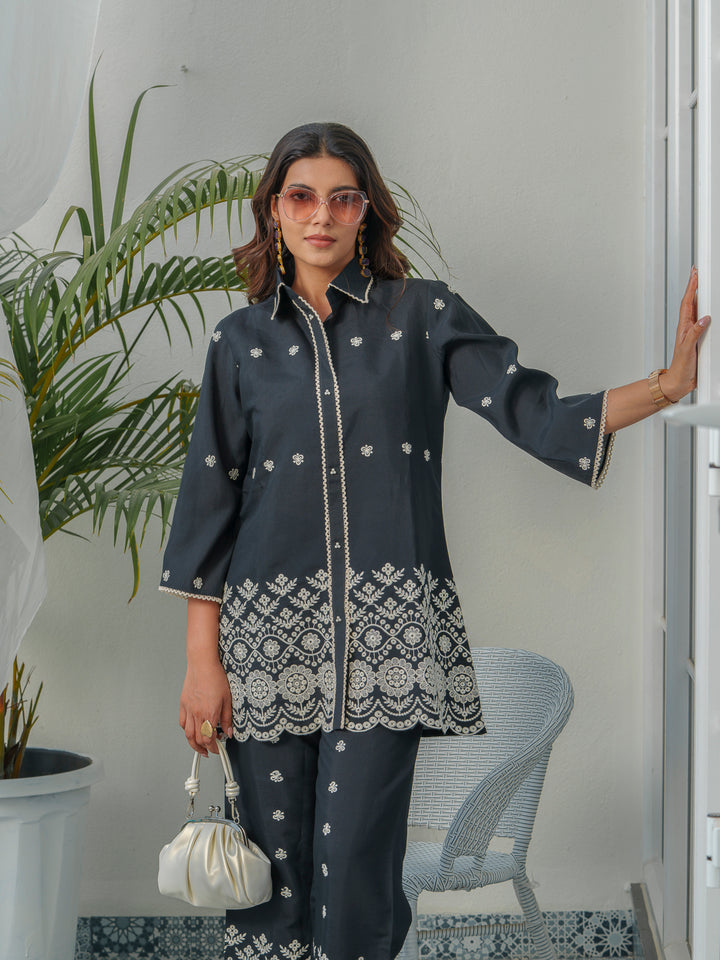 Tashvika Charcoal Embroidery Co-ord Set