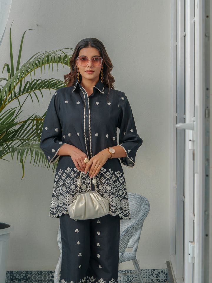 Tashvika Charcoal Embroidery Co-ord Set