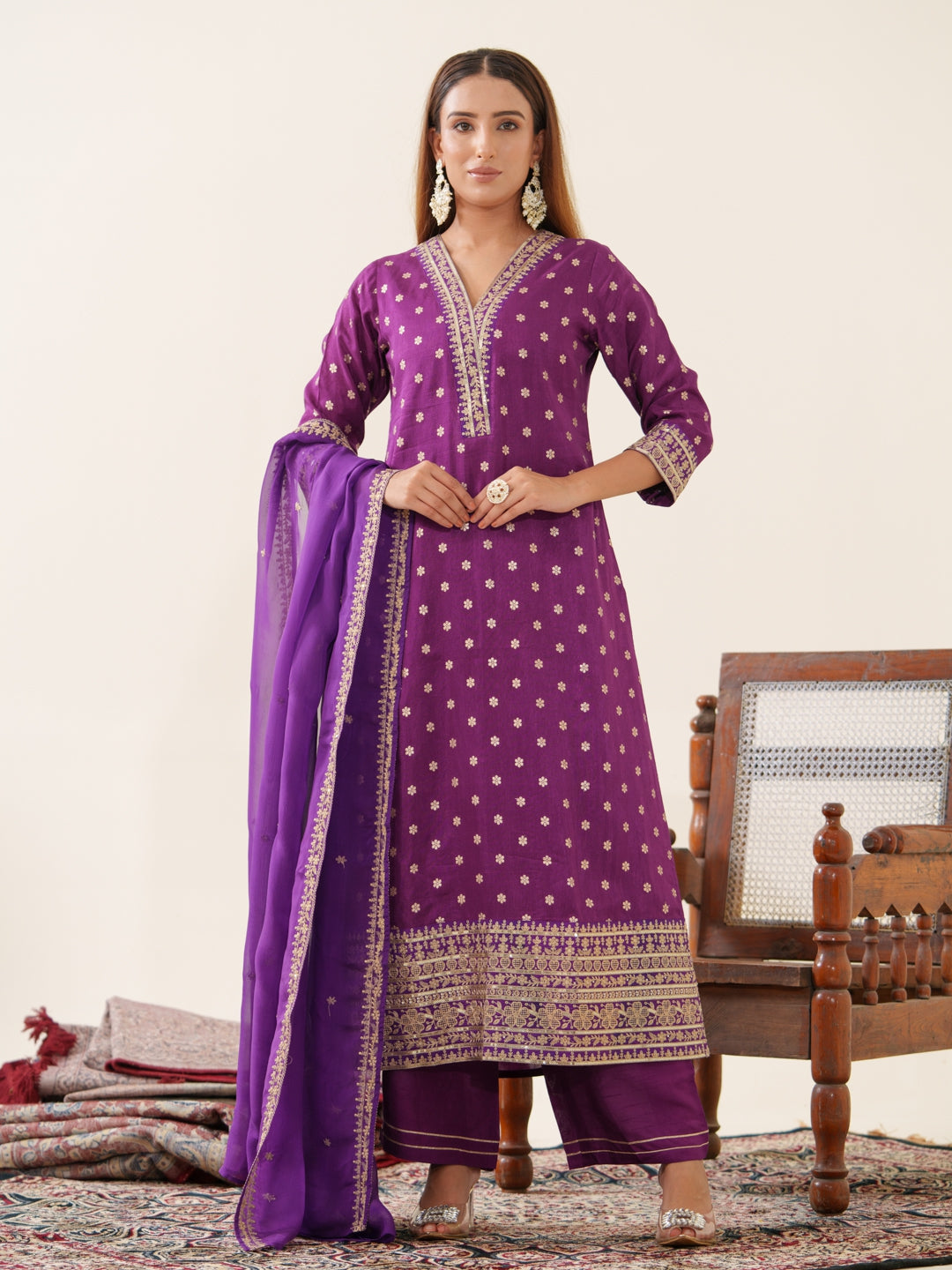 Palash Grape Full Work Suit Set