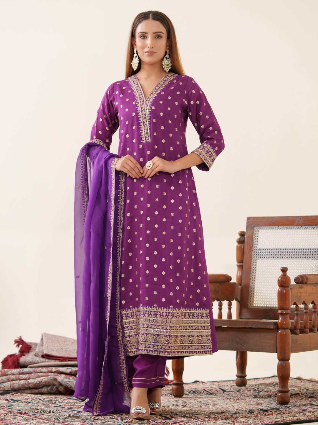 Palash Grape Full Work Suit Set