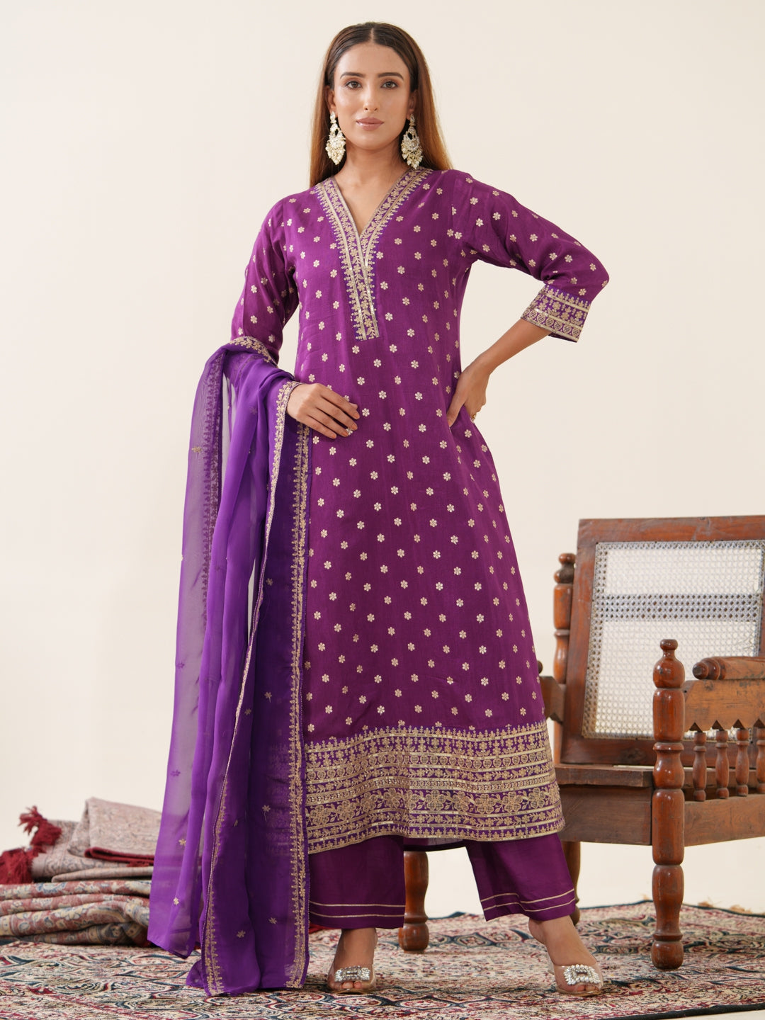 Palash Grape Full Work Suit Set