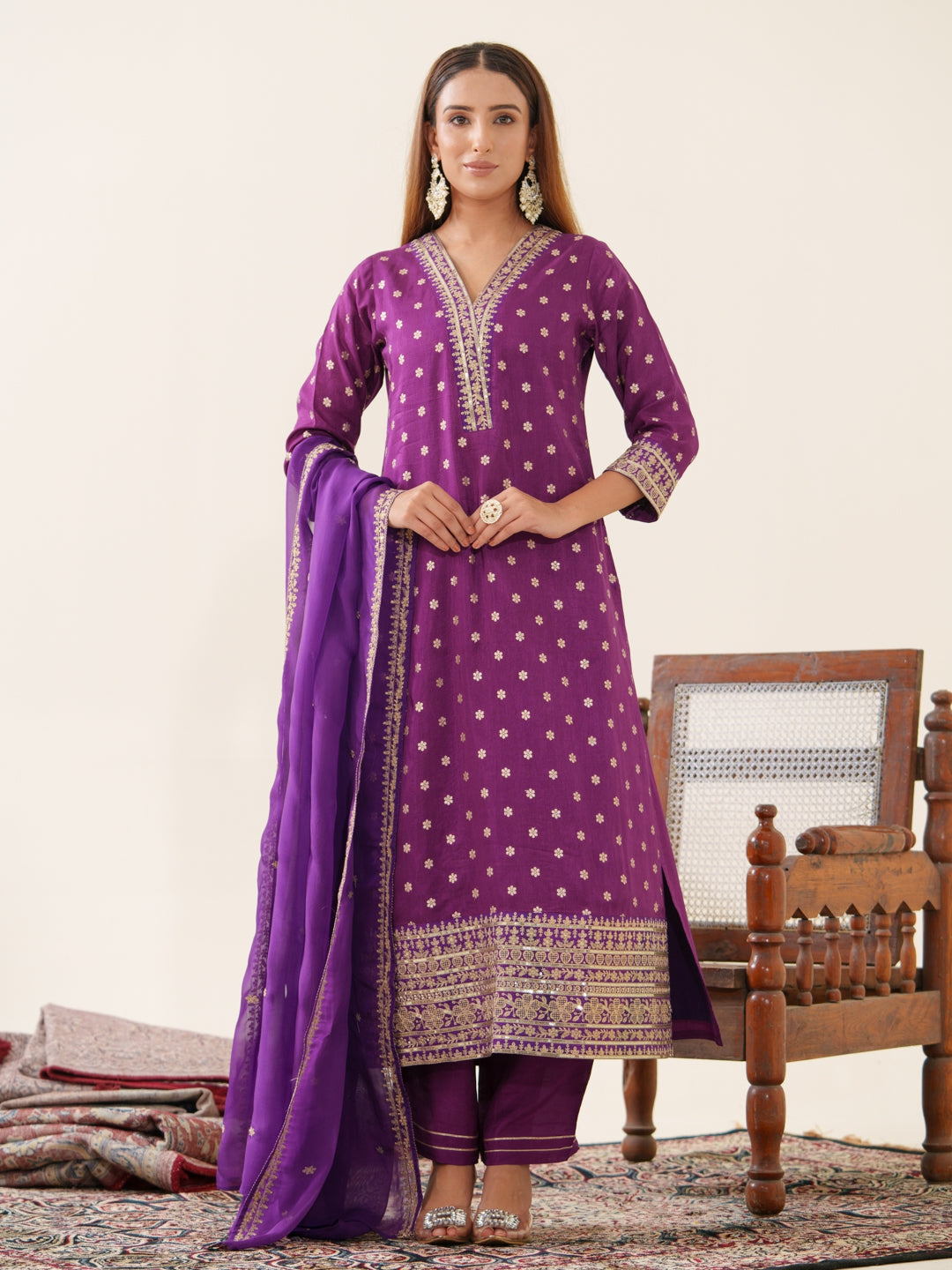 Palash Grape Full Work Suit Set