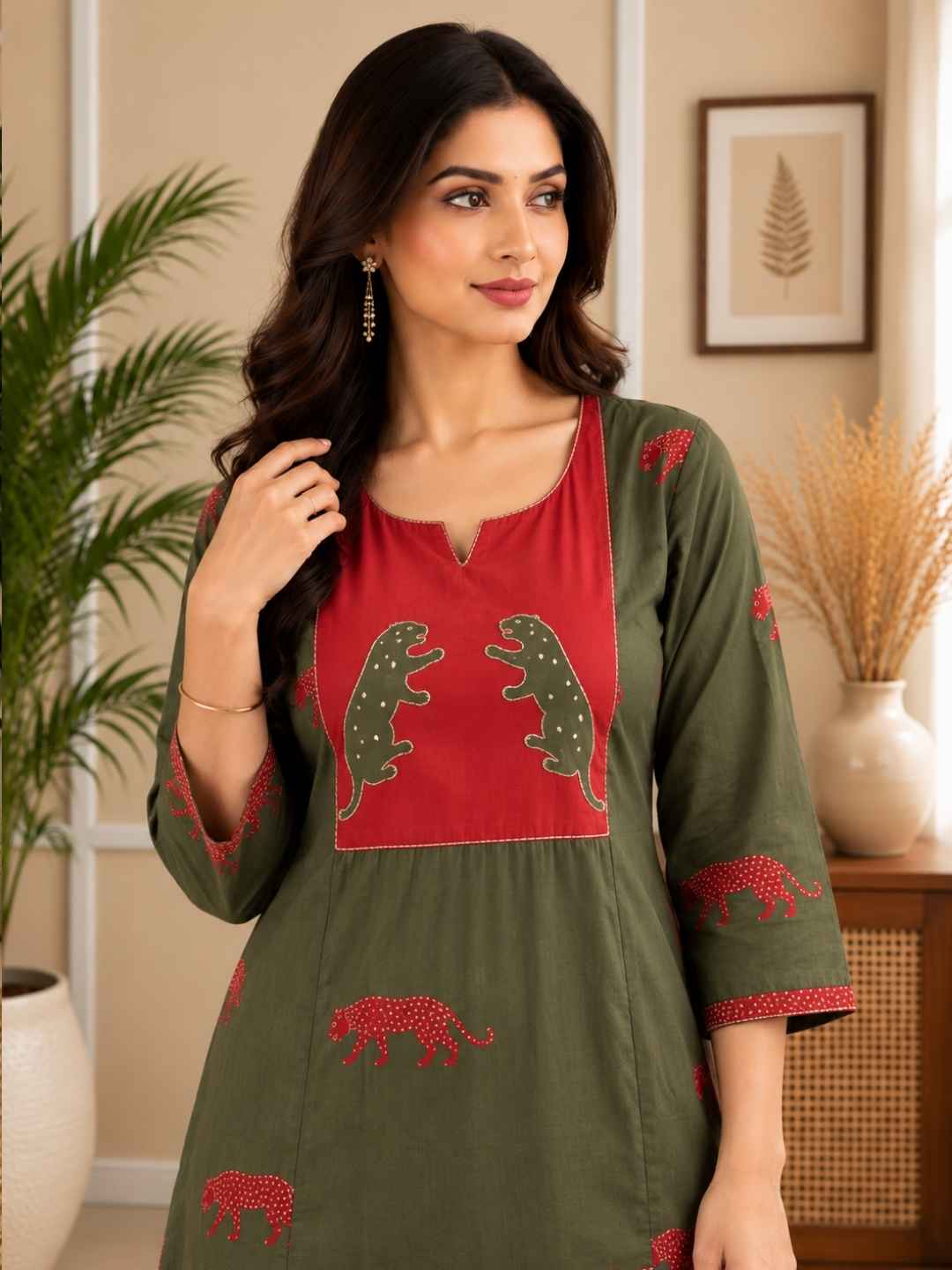 Abira Olive Printed Kurta pant set