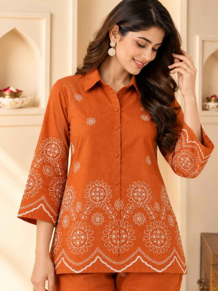 Abira Rust Embroidered Co-ord Set