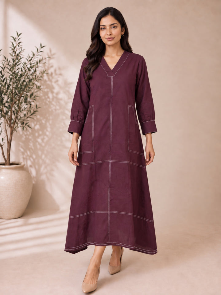 Akshara garnet cotton dress