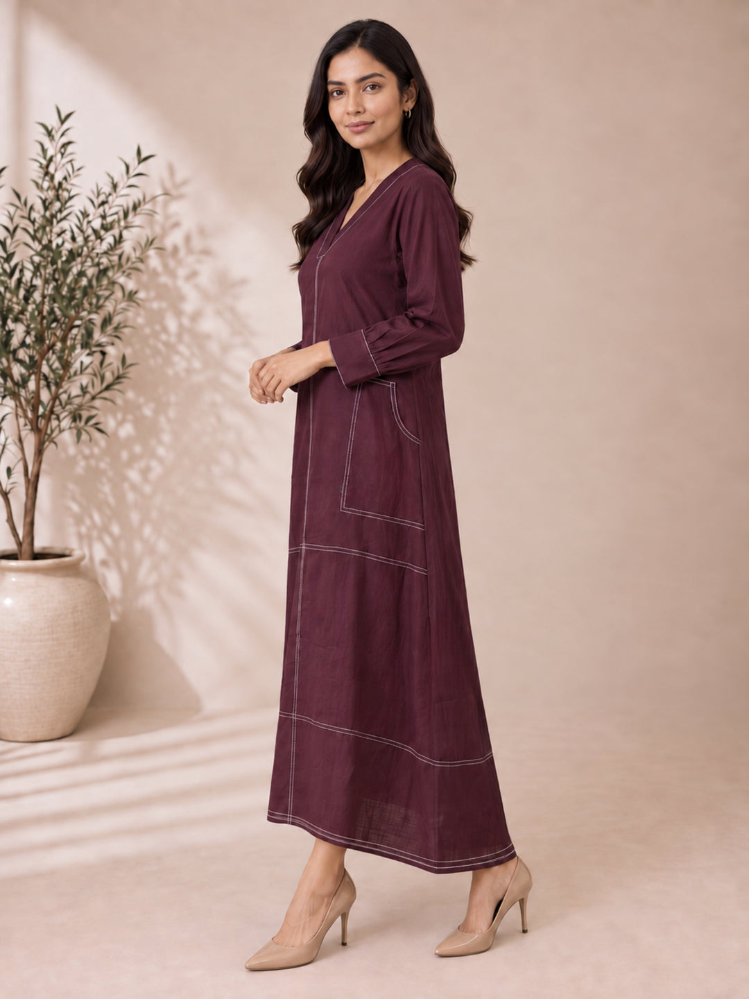 Akshara garnet cotton dress